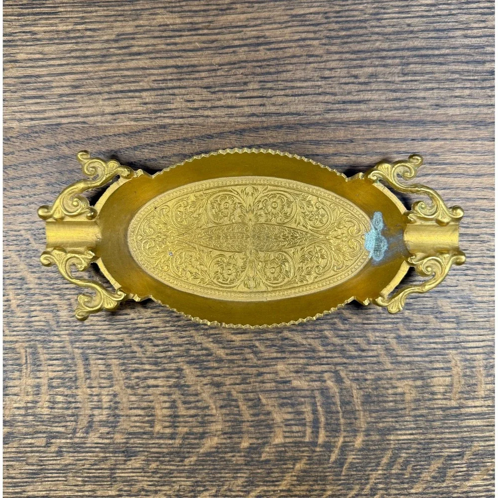 Antique Ornate Brass Ashtray: Victorian Vanity Catch-All Tray‎
